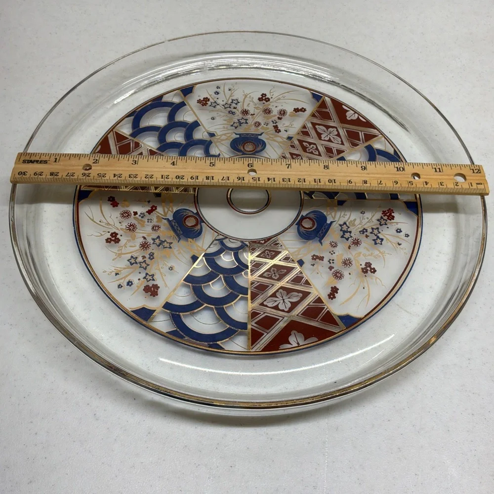 Vintage 1960s Culver Imari Glass Platter Tray MCM 12 Inch Signed